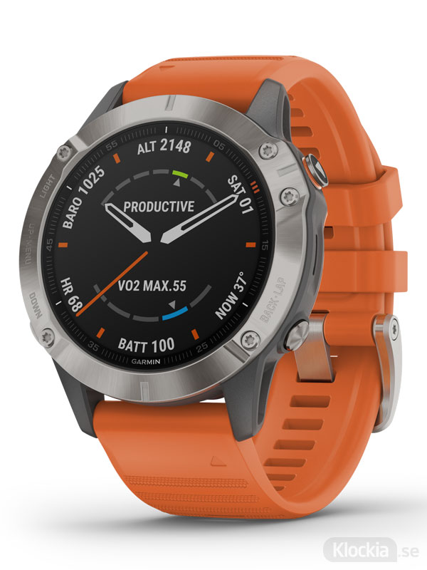 Garmin fenix 6 Pro 47mm Titan med orange armband