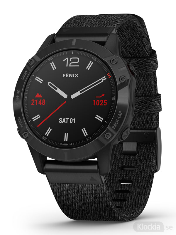 GARMIN fenix 6 Pro 47mm Svart med melerat nylonarmband