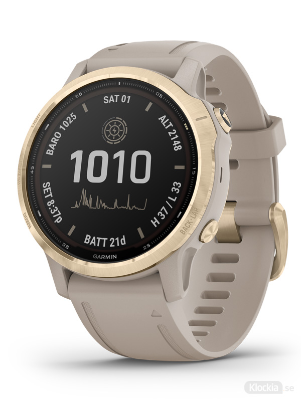 GARMIN fenix 6S Pro Solar - Ljus guldfärg med ljust sandfärgat armband
