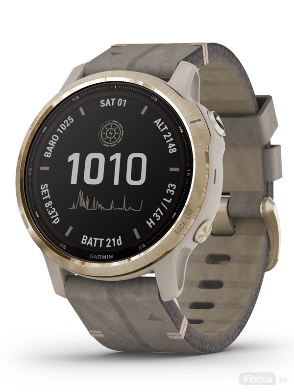 Garmin fenix 6S - Pro Solar, Ljust guld med ljust skiffergrått mockaarmband