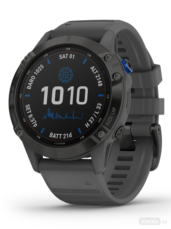GARMIN fenix 6 Pro Solar - Svart med skiffergrått armband