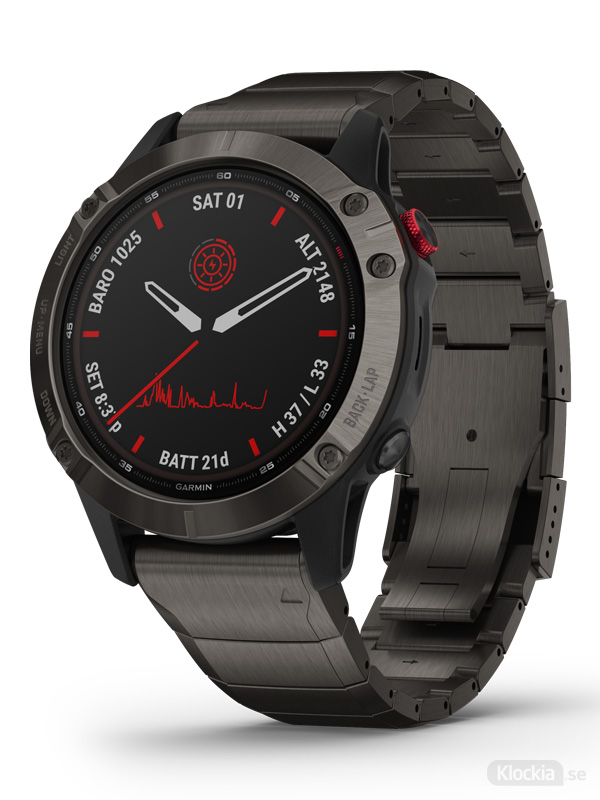 GARMIN fenix 6 - Pro Solar Kolgrå titan DLC & DLC titanband