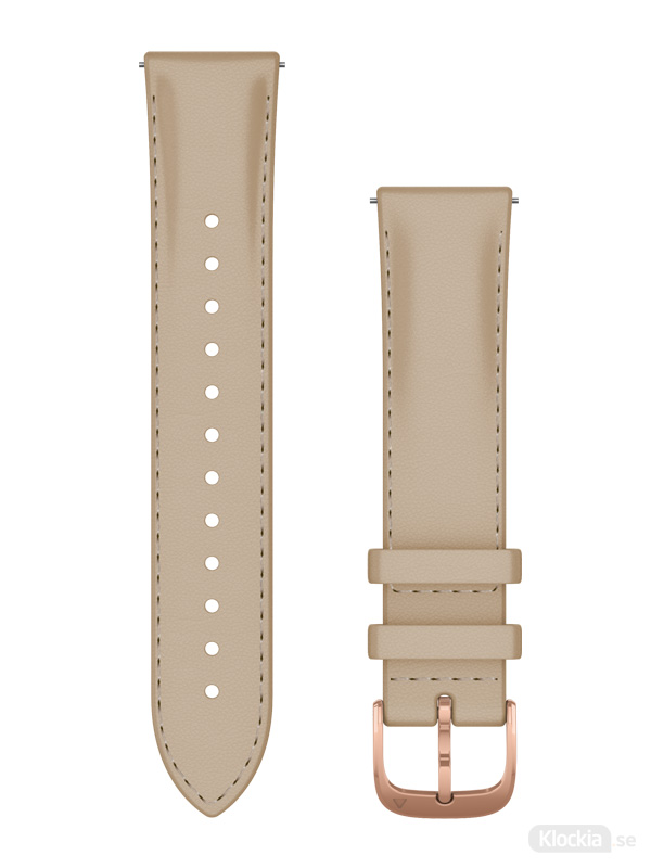 Garmin Armband 20mm med snäppspänne, ljust sandfärgat läderband med 18K roséguld