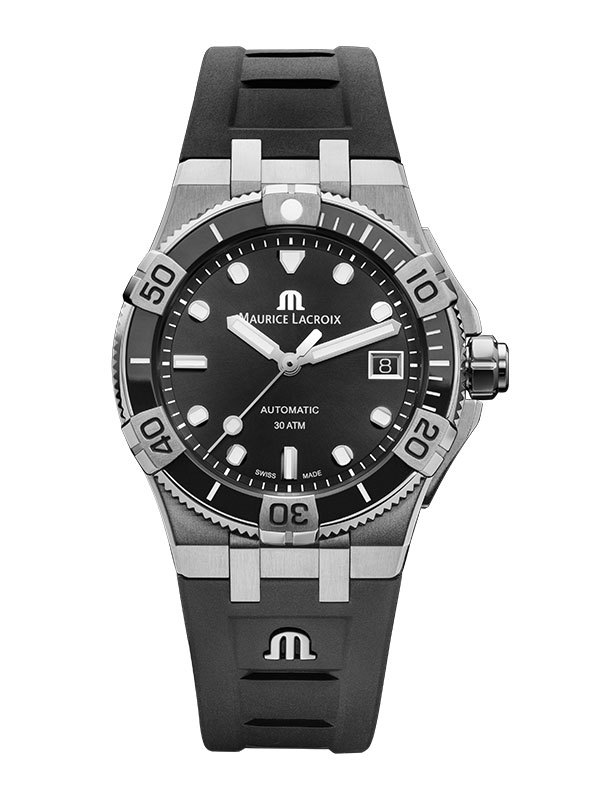 Maurice Lacroix Aikon Venturer Automatic 38mm AI6057-SSL20-330-2 Automatklocka med svart tavla och svart armband i gummi