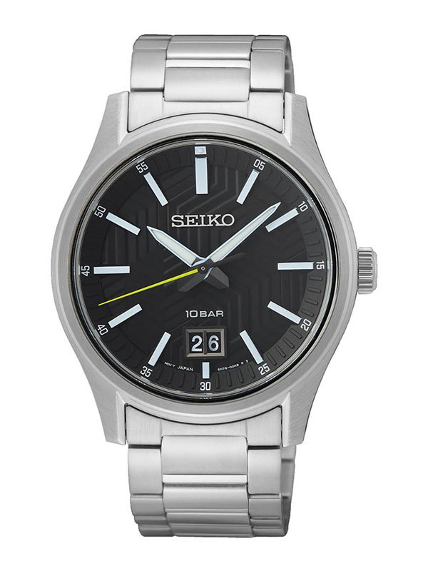 SEIKO Sapphire 39mm SUR535P1 Herrklocka i rostfritt stål med svart urtavla och datum