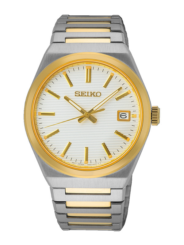 SEIKO Sapphire 39mm SUR558P1 Herrklocka i guld/silver-färgad rostfritt stål med vit tavla och datum