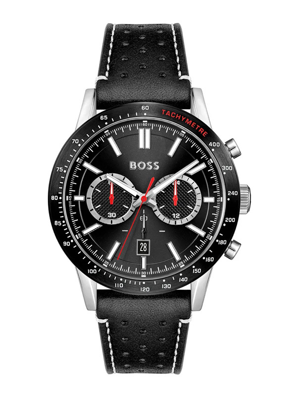 BOSS Allure Chronograph 44mm 1513920 Klocka Kronograf, Datum, Svart tavla, Svart läderarmband