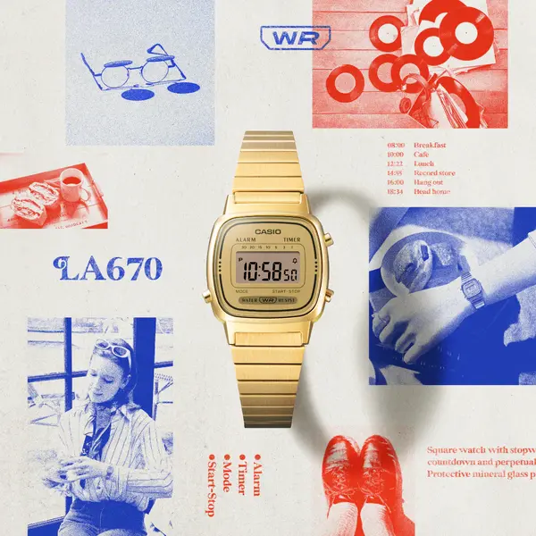 CASIO Vintage Mini LA670WEGA-9EF Digital, Guldfärgad, Retro