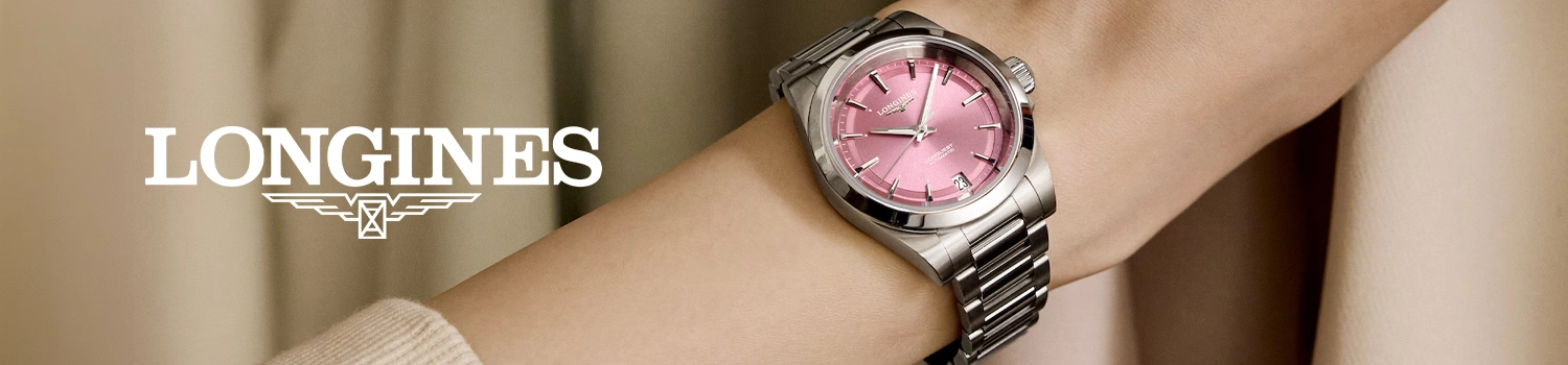 Longines Conquest klocka med rosa urtavla och stålarmband