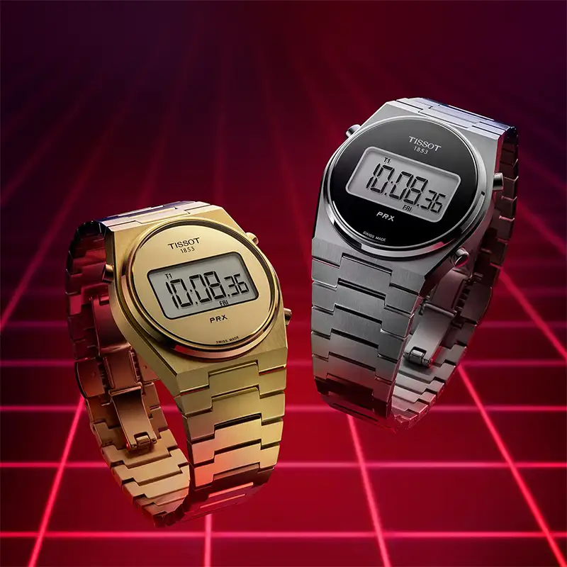 Två stycken digitala Tissot PRX klockor