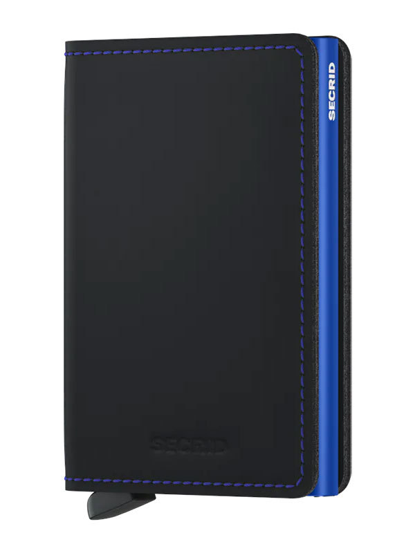 SECRID Slimwallet Matte Black & Blue SM-Black-Blue RFID säker plånbok i svart läder och blå aluminium