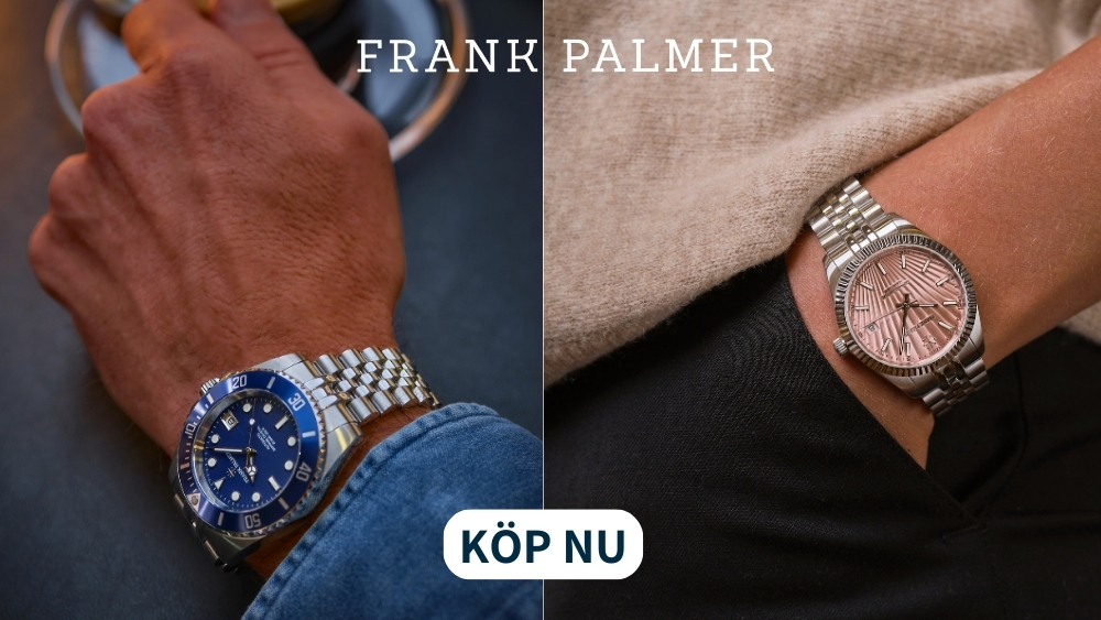 Klocka med blå tavla och klocka med rosa tavla från svenska Frank Palmer