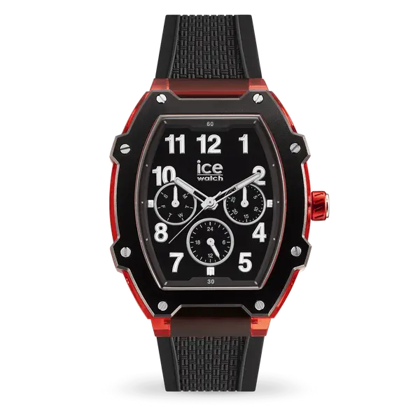ICE Boliday Black Red Plastic Klocka Svart tavla, Röd boett, Svart armband, Dag och Datum