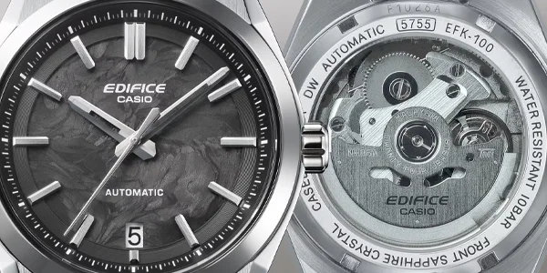 Casio Edifice Automatic med grå urtavla och glasbaksida