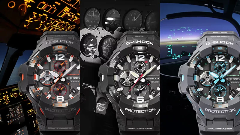 Casio G-Shock Färgkombination som framkallar känslan av en cockpit En högkontrastfärgskala i svart och vitt förbättrar synligheten för klockans visare och indexmarkeringar, de komponenter som är avgörande för klockans funktion.