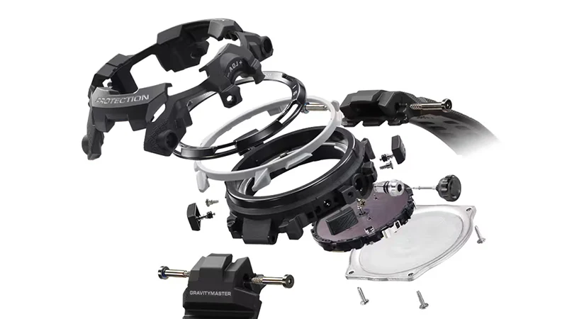 CASIO G-Shock Gravitymaster GR-B300 Layer Guard och Carbon Core Guard-strukturer: Innovativa materialkombinationer Den intrikat formade bezeln använder integrerad gjutning och har två ringar — en metallring och en uretanring